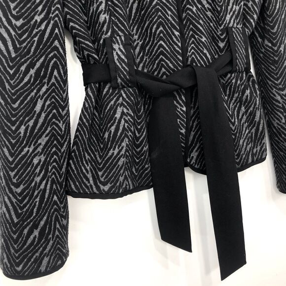 Sandro Sportswear Black Gray Animal Print Sash Waist Blazer Jacket - Picture 9 of 16